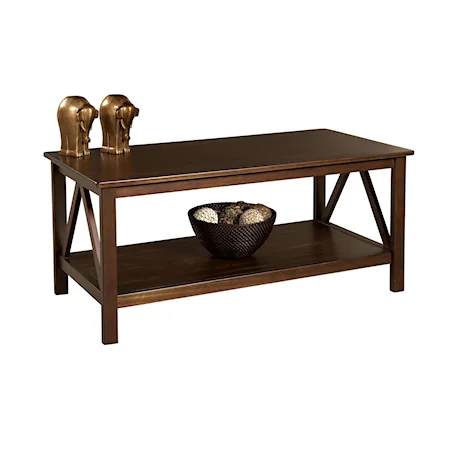 Standard Top Coffee Table with Base Shelf and Decorative Side Supports